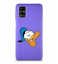 Samsung Galaxy M51 Soft Premier Kapak Donald Duck-E Tasarımlı Silikon Kılıf - Mor (Şeffaf)