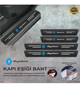 Renault Symbol  Logolu Karbon Kapı Eşiği Koruyucu Suni Deri 4'lü Set