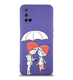Oppo A92 Uyumlu Lansman Kılıf Aşk Tasarımlı İçi Kadife Kapak-Mor (Şeffaf)