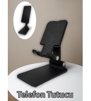 Katlanır Masaüstü Telefon Tutucu Stand Şarj Standı 2 Kademeli Uzunluk Ayarlı (Siyah)