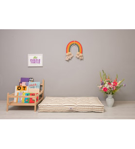 %100 Organik Yatak, Fransız Tarzı El Yapımı Bebek ve Çocuk Yatağı, Dekoratif Minder / Striped Krem-Beyaz 60x120x15 cm