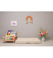 %100 Organik Yatak, Fransız Tarzı El Yapımı Bebek ve Çocuk Yatağı, Dekoratif Minder / Striped Krem-Beyaz 60x120x15 cm