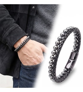 Moncuk Design Hematit Doğaltaş Deri Erkek Bileklik 33512B7D9