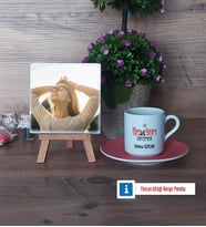 Özel Eğitim Öğretmeni Fotoğraflı Dekoratif Taş, Ahşap Altlıklı Türk Kahvesi Fincanı Hediye Öğretmenler Günü Hediyesi (Model 6)
