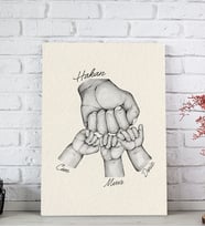 BK Gift Kişiye Özel Baba-Çocuk El Tasarımlı Siyah Beyaz Kanvas Tablo-3, Babaya Hediye, Yeni Doğum Hediyesi