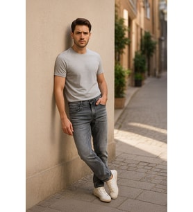 Erkek Regular Fit Jean Pantolon Gri