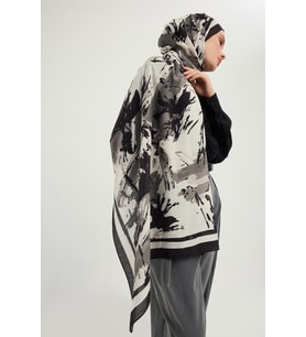 Schaless Özgür Fırçalar - Camel - Vierra Desenli Viskon Şal - 70x190 Cm (Gri)
