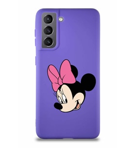 Samsung Galaxy S21 Soft Premier Kapak Minnie Mouse-B Tasarımlı Silikon Kılıf - Mor (Şeffaf)