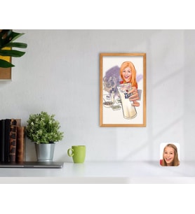 BK Home Kadın Rakı Karikatürlü Dekoratif Retro Ahşap Tablo-1