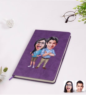 BK Gift Kişiye Özel Sevgililer Karikatürlü Mor Termo Deri Defter Model 101