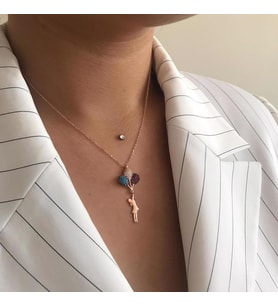 Rose Kaplama Balonlu Kız Gümüş Kolye (Karışık)