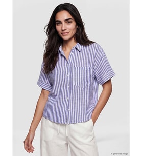 LCW Vision Mavi Çizgili Oversize Kadın Gömlek