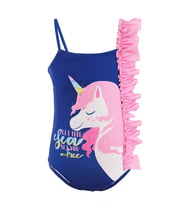Fırfırlı Unicorn Kız Çocuk Mayo (Lacivert-Pembe)