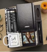 Termos & Kalem & Defter & Kupa & Çerçeve Hediye Seti (Siyah)