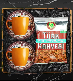 Özel Motifli İkili Türk Kahvesi Fincanı Seti & Kahve Dünyası Türk Kahvesi