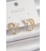 Pirinç Gold Renk Düğüm Model Zirkon Taşlı Kalp Detay Kadın Küpe TJ-BKP9909