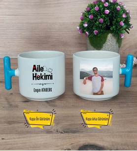 Aile Hekimi Kupa Bardak Fotoğraflı T Mavi Kulplu Doktora Tıp Bayramı Hediyesi