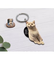 BK Gift Kişiye Özel Evcil Dost Kedi Ahşap Künye (Beyaz)