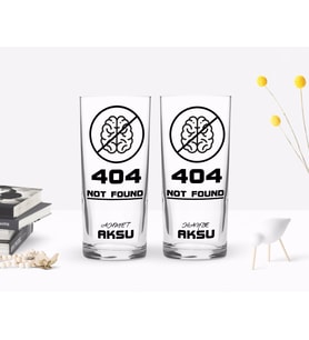 BK Gift Kişiye Özel Renkli Baskılı 404 Not Found Tasarımlı İkili Rakı Bardağı Seti-1 (Beyaz)