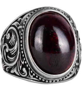 925 Ayar Katı Gümüş Erkek Yüzük, Gerçek Doğal Cabochon Garnet Taş Yüzük, Tasarım Gümüş Erkek Yüzük