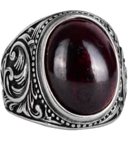 925 Ayar Katı Gümüş Erkek Yüzük, Gerçek Doğal Cabochon Garnet Taş Yüzük, Tasarım Gümüş Erkek Yüzük