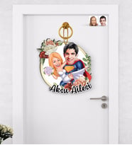 BK Gift Kişiye Özel Sevgililer Karikatürlü Ahşap Kapı Süsü-92