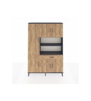 Arges Dolap 10 Raflı Tek Çekmeceli 6 Kapaklı 132x30x195 Antrasit-Çam/Çam