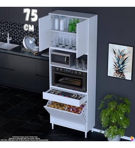 Eliusta Belin 75 cm Fırın Dolabı Kahve Köşesi Kapaklı Sepetli Mutfak Kiler Dolabı Banyo Dolabı 75x226x32 cm