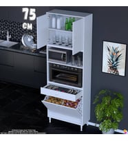 Eliusta Belin 75 cm Fırın Dolabı Kahve Köşesi Kapaklı Sepetli Mutfak Kiler Dolabı Banyo Dolabı 75x226x32 cm