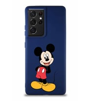 Samsung Galaxy S21 Ultra Soft Premier Kapak Mickey Mouse-B Tasarımlı Silikon Kılıf - Lacivert (Şeffaf)