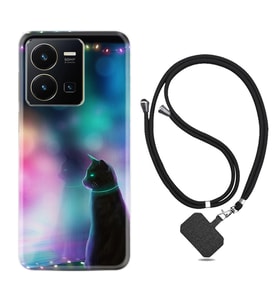 Vivo Y35 Kılıf Silikon Boyun Askılı İpli Desenli Silikon Window Cat 1787