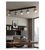 Beşli Modern 5’li Krom Kaplama Küre Led Spot Tavan Metal Avize 120 cm Siyah Gövde Krom Hareketli Başlık GU10 Duy OS RAM Syl vania Kalitesi