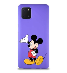 Samsung Galaxy A81 Soft Premier Kapak Mickey Mouse-C Tasarımlı Silikon Kılıf - Mor (Şeffaf)