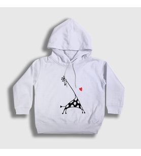Presmono Unisex Çocuk Beyaz Heart Giraffe Zürafa Kapüşonlu Sweatshirt 288318tt