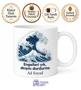 Tsunami Dev Dalga Çizimli Engelleri Yıkan Önlenemez Güç Kupa Bardak Hediye