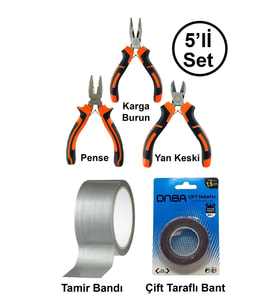 Mini Takı Hobi Karga Burun Yan Keski Pense Çift Taraflı Bant Çok Amaçlı Gri Tamir Bandı Seti