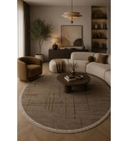 Lotus Bambu Model Altı Kaymaz Yuvarlak Makine Dokuma Halı Vizon