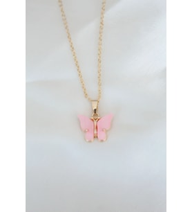 Gold Kaplama Pembe Sedefli Kelebek Kolye 5886
