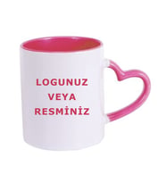 Kişiye Özel Resimli Fotoğraflı Yazılı Pembe  Kalp Kulplu Baskılı Kupa Bardak