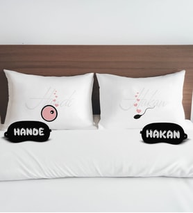 BK Gift Kişiye Özel İsimli Pamuklu Yastık Kılıfı ve Göz Bandı Çift Uyku Seti-1, Tasarım Ev Tekstili, Uyku Bandı, Ev Hediyesi
