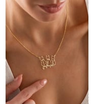 Kişiye Özel 925 Ayar Gümüş Silüet 3 Kedi İsim Kolye (Gold)