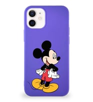 Apple iPhone 12 Mini Soft Premier Kapak Mickey Mouse-D Tasarımlı Silikon Kılıf - Mor (Şeffaf)