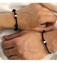 925 Ayar Gümüş Kişiye Özel Harfli Küp Tasarımlı Ayarlanabilir İpli Kadın/Erkek Bileklik Unisex So0021