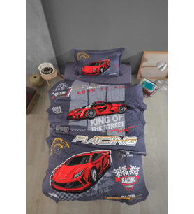 Clasy %100 Pamuk Dört Mevsim Set Tek Kişilik Racing Team V1 Gri (Çok Renkli)