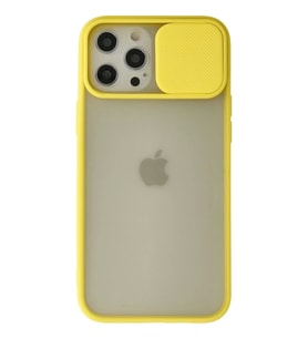 Newface Apple iPhone 12 Pro Max Kılıf Palm Buzlu Kamera Sürgülü Silikon - Sarı