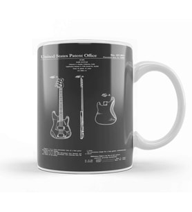 Fender Bass Guitar Patent White Kupa Bardak Porselen