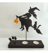 Woodensea Halloween Cadılar Bayramı Tatlı Cadı Kedi Balkabaklı Mumlu Ahşap Biblo El Yapımı
