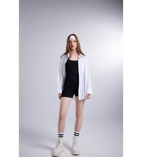 Cepli Oversize Kesim Lovesize Gömlek Beyaz