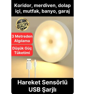 Premium Hareket Sensörlü Mini USB Şarjlı Led Işık Gece Lambası Koridor Bahçe Garaj Dolap Aydınlatma