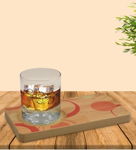 BK Gift Kişiye Özel Modern Art Tasarımlı Doğal Ahşap Tabaklı Viski Bardağı Sunum Seti Model 13